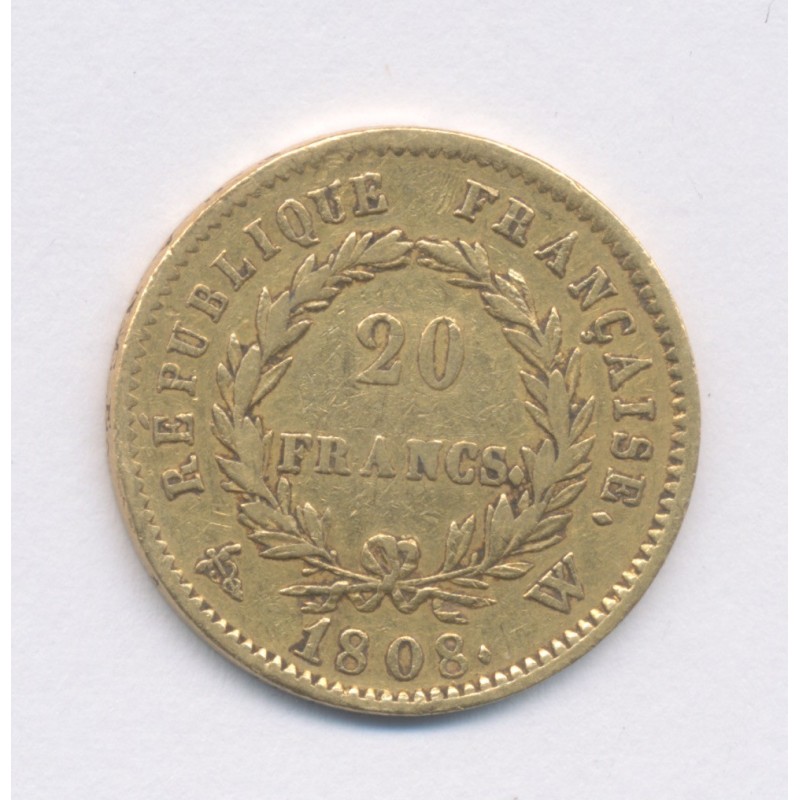 Napoléon empereur - 20 Francs Or - 1808 W Lille - TTB