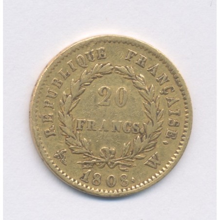 Napoléon empereur - 20 Francs Or - 1808 W Lille - TTB