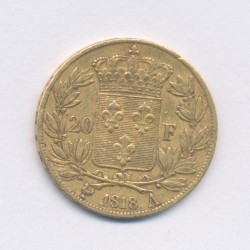 Louis XVIII - 20 Francs Or - 1818 A Paris - Buste nu - TB 2