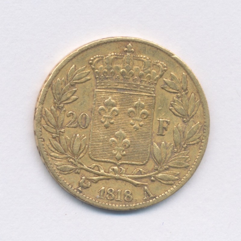 Louis XVIII - 20 Francs Or - 1818 A Paris - Buste nu - TB