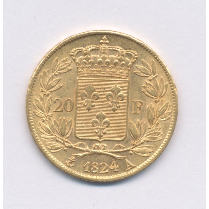 Louis XVIII - 20 Francs Or - 1824 A Paris - Buste nu - TTB+