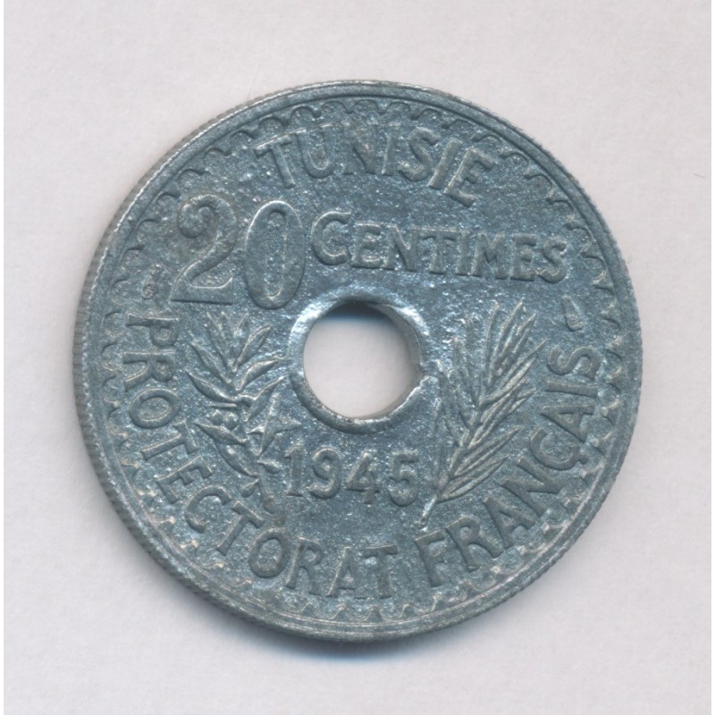 Tunisie - 20 centimes 1945 - zinc - TTB+