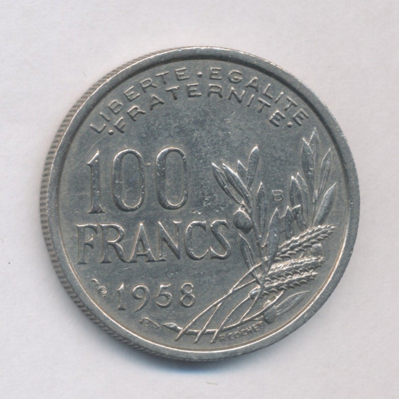 100 Francs cochet - 1958 B - cupro-nickel - TTB+