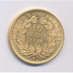 10 Francs Or - 1854 A Paris - Petit module - tranche cannelée- Napoléon III Tête nue - SUP 2