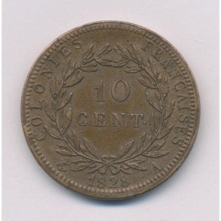 Colonies générales - 10 centimes 1828 A Paris - Charles X - TTB+