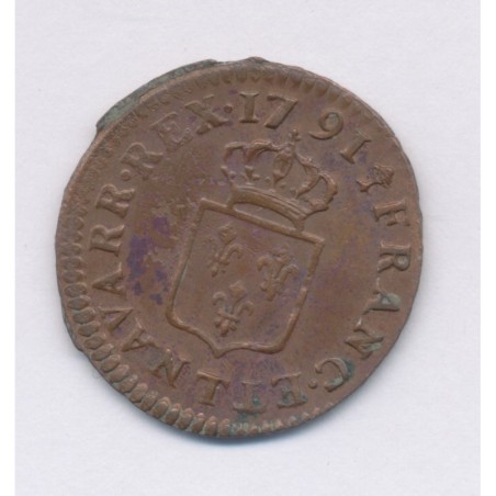 Louis XVI - Liard - 1791 T Nantes - cuivre - SUP