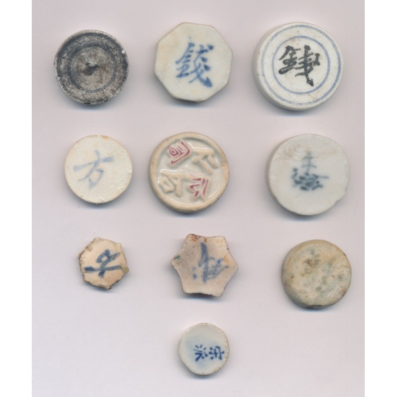 Thailande/Siam - Lot 10 Jetons de Casino - en porcelaine