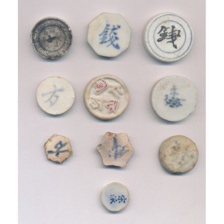 Thailande/Siam - Lot 10 Jetons de Casino - en porcelaine