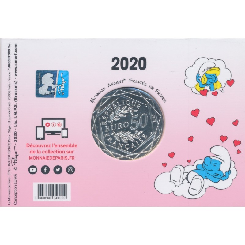 50 Euro 2020 - Le Schtroumpf Amoureux - argent