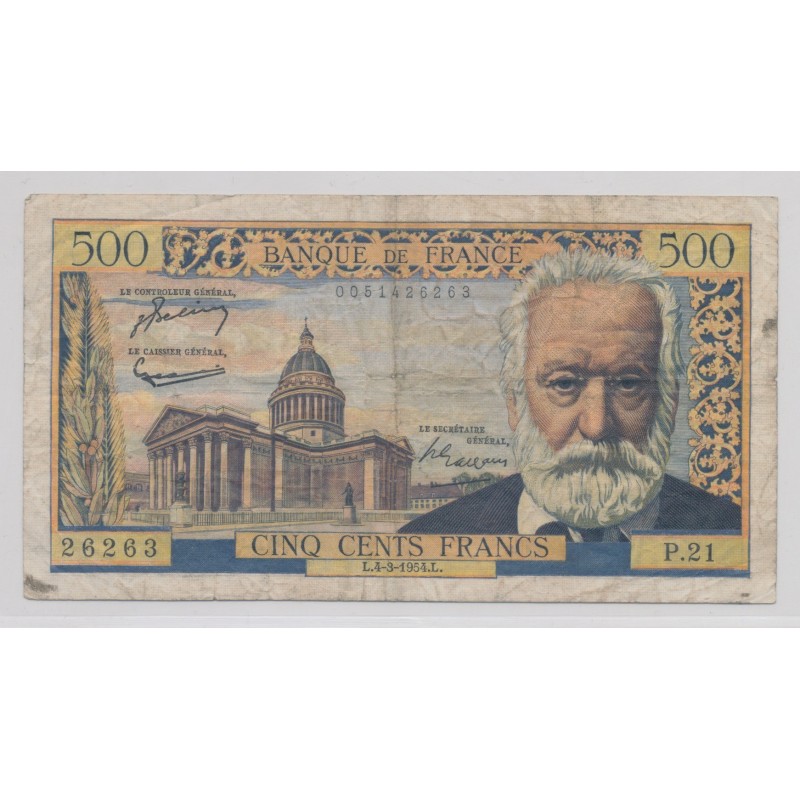 500 Francs Victor Hugo - 4.03.1954 - P.21 - TB
