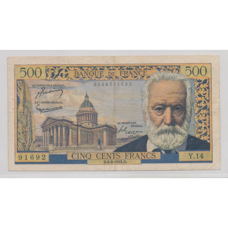 500 Francs Victor Hugo - 4.03.1954 - Y.14 - TB+