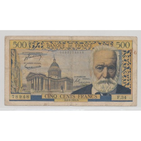 500 Francs Victor Hugo - 2.09.1954 - F.34 - TB