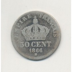 50 centimes Napoléon III - 1866 BB Strasbourg - Tête laurée 2