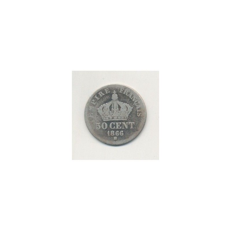50 centimes Napoléon III - 1866 BB Strasbourg - Tête laurée