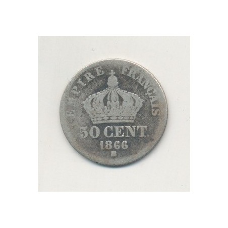 50 centimes Napoléon III - 1866 BB Strasbourg - Tête laurée