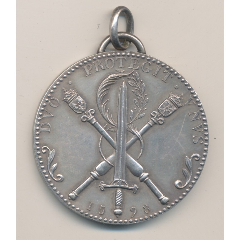 Médaille - Henri IV - Unification des deux royaumes - 1598 refrappe moderne - en argent - SUP