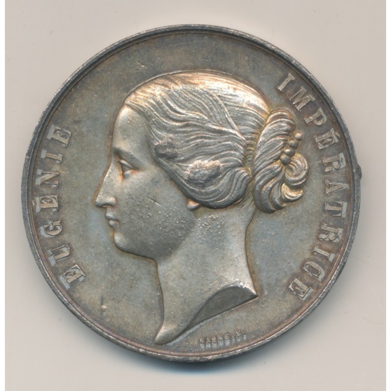 Médaille - Exposition Universelle 1855 - Eugénie Impératrice - étain - 50mm - TB+