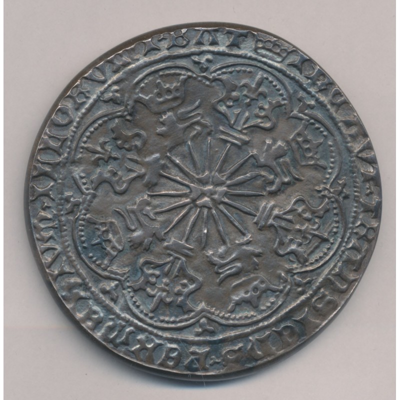 Reproduction - Noble d'or à la rose Edouard IV - argent 224g - 69mm - 1977 - N°1/100 - Monnaie de Paris - TTB+