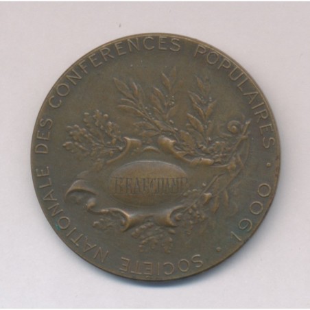 Médaille - Société nationale des conférences populaires 1900 - bronze - 36mm - TTB