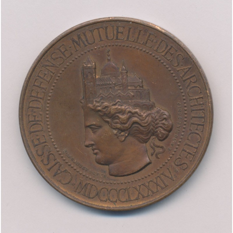 Médaille - Caisse défense mutuelle architecte - 1874 - bronze 45mm - TTB