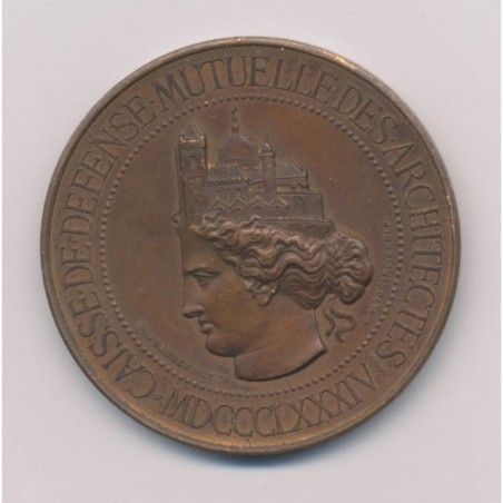 Médaille - Caisse défense mutuelle architecte - 1874 - bronze 45mm - TTB
