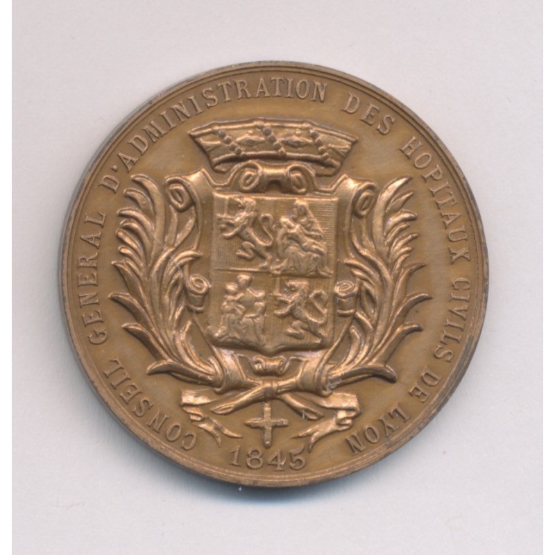 Médaille - Hôpitaux civils de Lyon - 1845 - bronze - 35mm - SUP