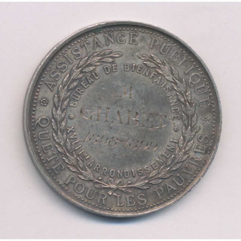 Médaille - Assistance publique - 1898-1899 - République Française - argent 35g - 42mm - TTB+