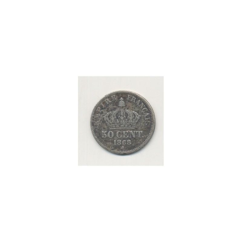 50 centimes Napoléon III - 1868 BB Strasbourg - Tête laurée