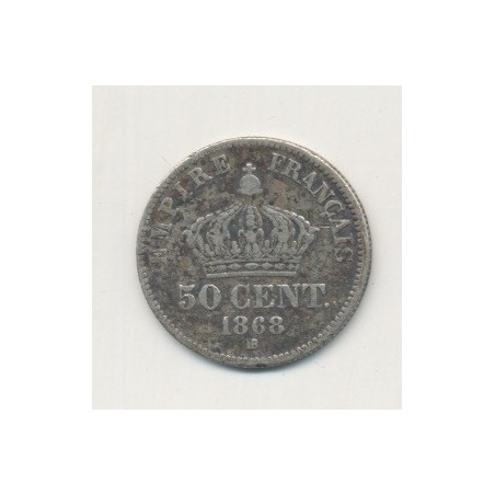 50 centimes Napoléon III - 1868 BB Strasbourg - Tête laurée