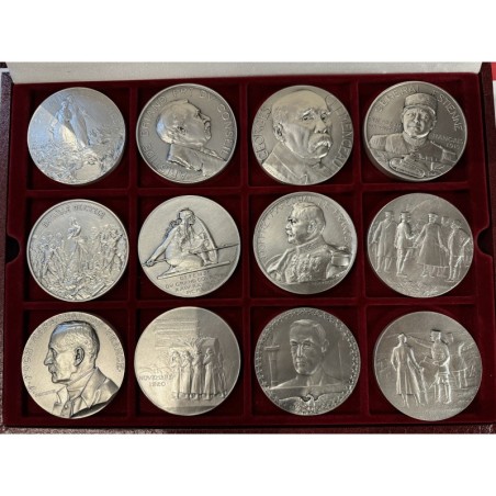 Coffret 24 Médailles - Collection Première guerre mondiale - 1914-1918 - Monnaie de Paris - bronze argenté - 68mm - Neuf