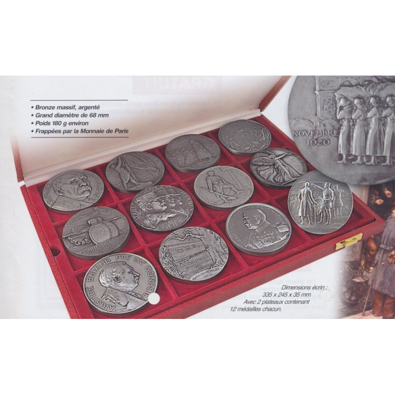 Coffret 24 Médailles - Collection Première guerre mondiale - 1914-1918 - Monnaie de Paris - bronze argenté - 68mm - Neuf
