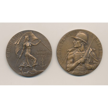 Médaille - Lot 2 Médailles - 4e Siège 1945 La Rochelle - Résistance et Libération - bronze - 50mm - WWII