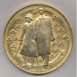 Médaille - Couple De Gaulle - Séjour Irlande 1969 - De Jaeger 110mm - bronze doré à l'or pur