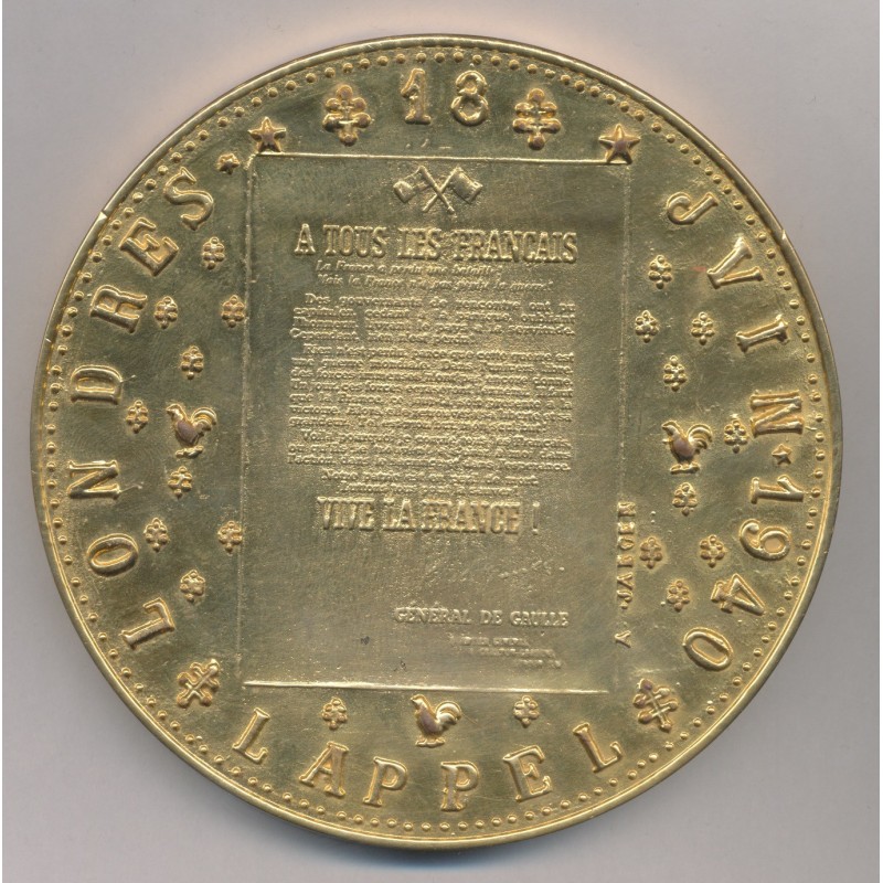 Médaille - Couple De Gaulle - Séjour Irlande 1969 - De Jaeger 110mm - bronze doré à l'or pur
