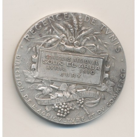 Médaille - Concours régional - Souk el arba - 1910 - argent 36,65g - 41mm - TTB+