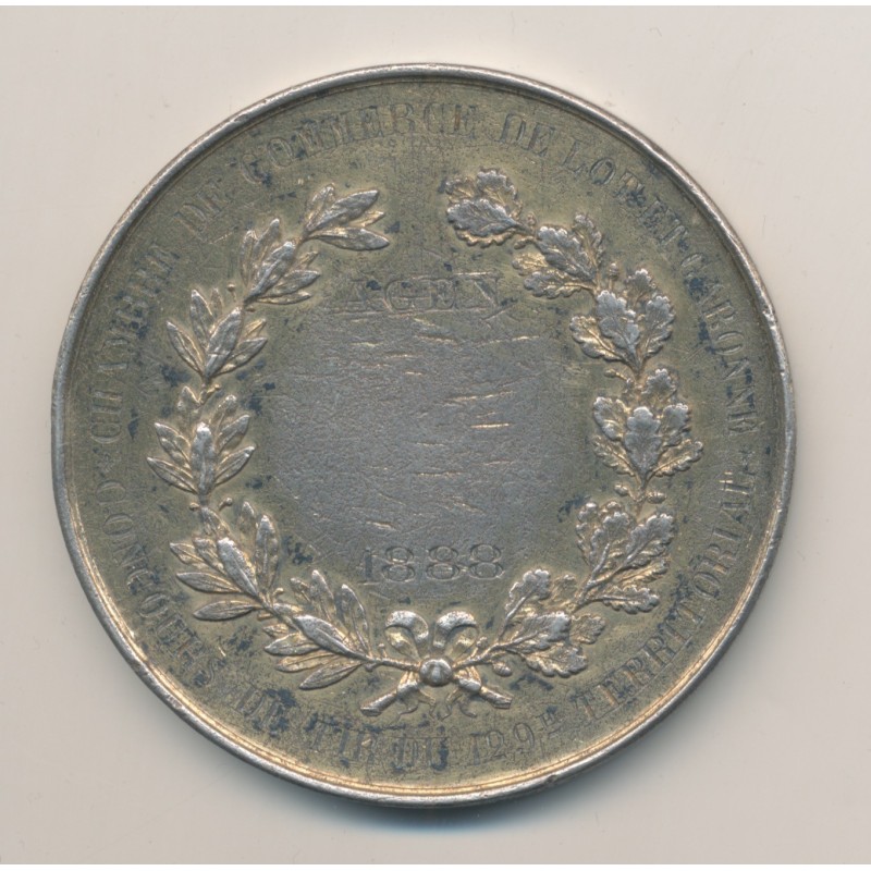 Médaille - Concours de tir - Agen 1888 - vermeil 88g - TB/TB+
