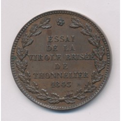 Module 5 Francs - 1843 - Essai virole brisée - par Barre - bronze - TTB+ 2