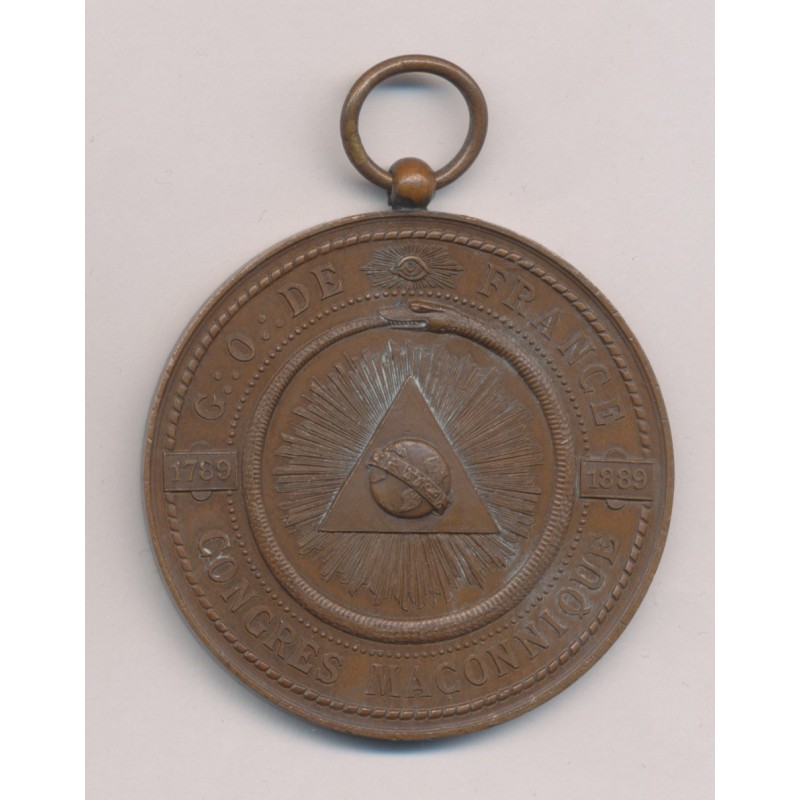 Médaille - Congrès Maçonnique 1889 - Grand orient de france - bronze 51mm - SUP