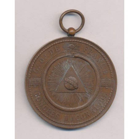 Médaille - Congrès Maçonnique 1889 - Grand orient de france - bronze 51mm - SUP