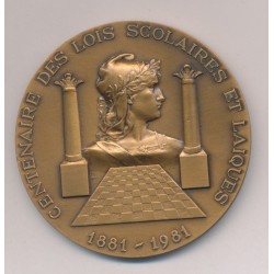 Médaille - Centenaire des lois scolaires - 1881-1981 - GODF - bronze 61mm - SUP