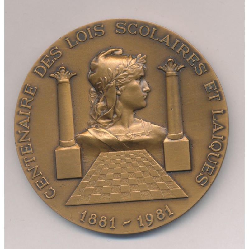 Médaille - Centenaire des lois scolaires - 1881-1981 - GODF - bronze 61mm - SUP