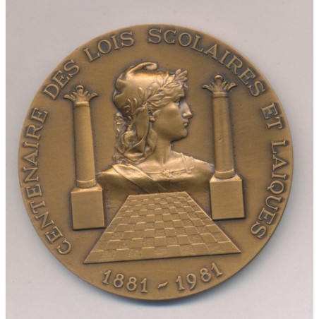 Médaille - Centenaire des lois scolaires - 1881-1981 - GODF - bronze 61mm - SUP
