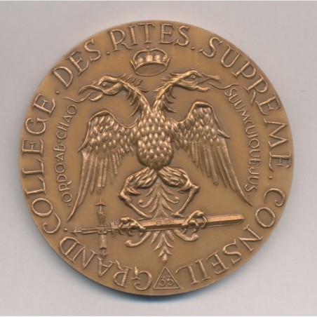 Médaille Maçonnique - Grand collège des rites supreme - conseil - 33e grade - bronze 68mm - SUP