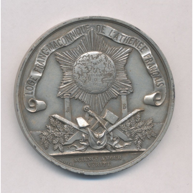 Médaille - Loge maçonnique L'Athénée Français - Refrappe 20e - argent - SUP
