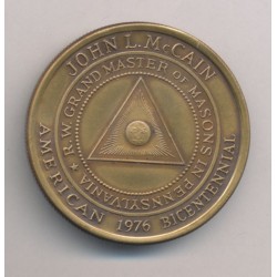 Médaille - John L Mc Lain - Grand maitre des maçons - Pennsylvanie 1976 - bronze 38mm - SPL