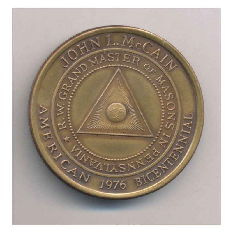 Médaille - John L Mc Lain - Grand maitre des maçons - Pennsylvanie 1976 - bronze 38mm - SPL