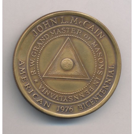 Médaille - John L Mc Lain - Grand maitre des maçons - Pennsylvanie 1976 - bronze 38mm - SPL