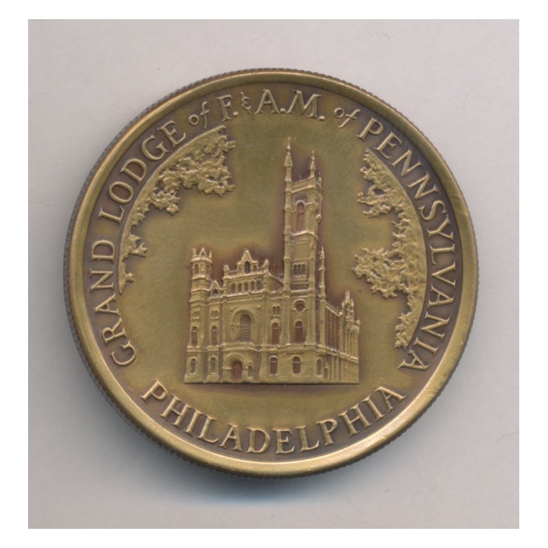 Médaille - John L Mc Lain - Grand maitre des maçons - Pennsylvanie 1976 - bronze 38mm - SPL