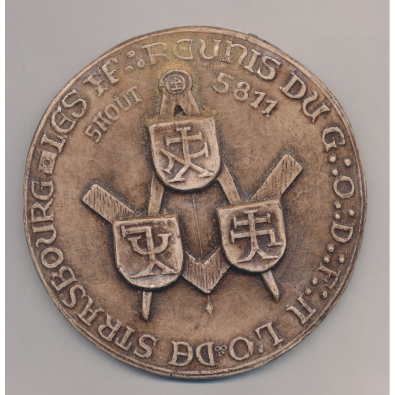 Reproduction sceau maçonnique - Loge de Strasbourg - Les frères réunis - GODF - 96mm - TTB+