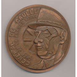 Médaille - Charles De Gaulle - Chef de la France Libre - 1976 - N°21/100 - Bronze 76,5mm - SUP